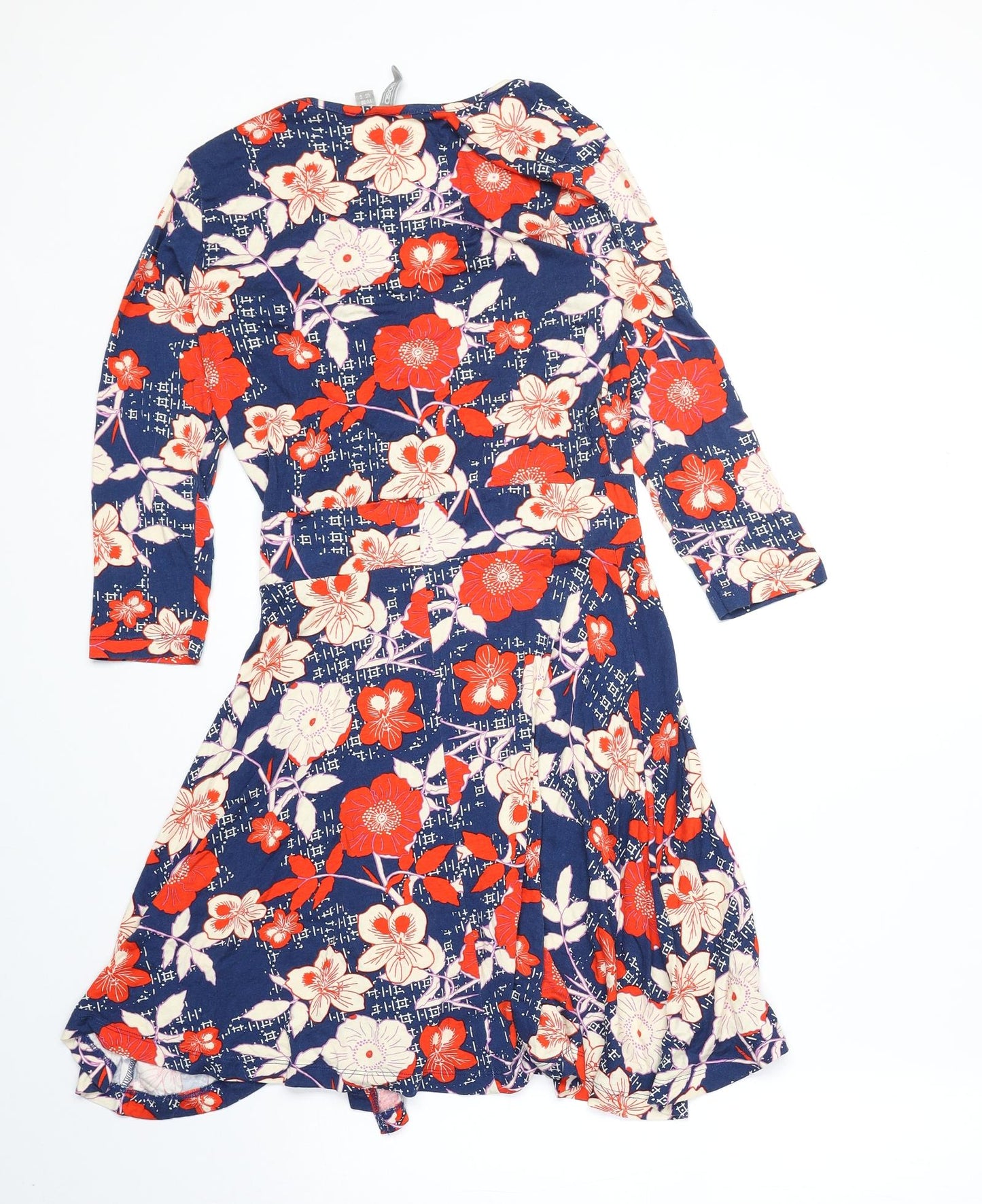 ASOS Womens Blue Floral Polyester Fit & Flare Size 10 V-Neck Pullover - Wrap Front