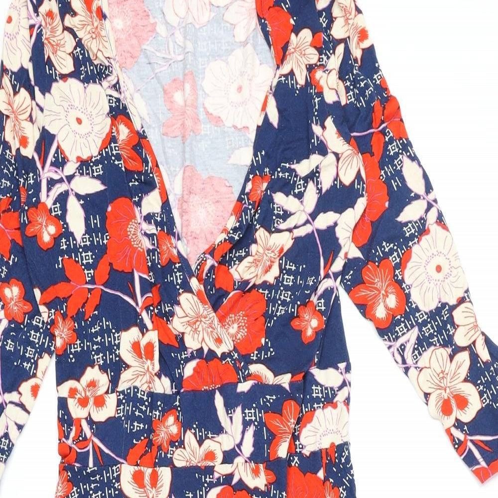 ASOS Womens Blue Floral Polyester Fit & Flare Size 10 V-Neck Pullover - Wrap Front