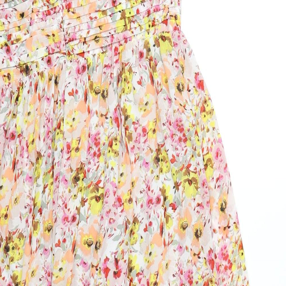 Marks and Spencer Womens Multicoloured Floral Polyester A-Line Size 12 Halter Zip - Shirred Back