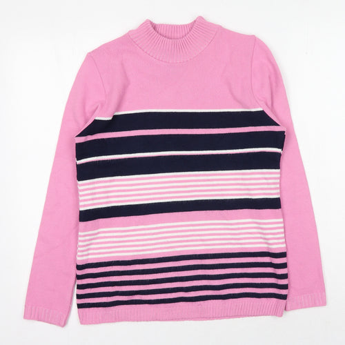 Envy Womens Pink Mock Neck Striped Acrylic Pullover Jumper Size S