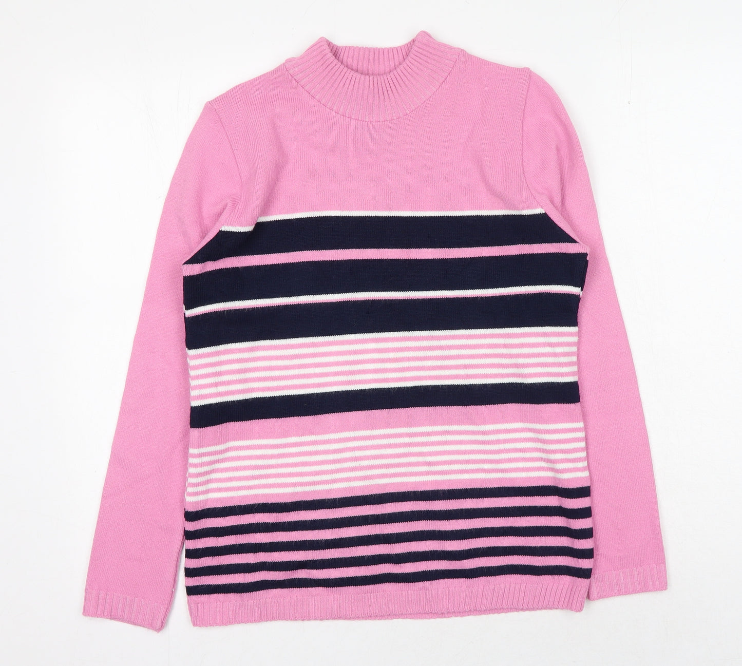 Envy Womens Pink Mock Neck Striped Acrylic Pullover Jumper Size S