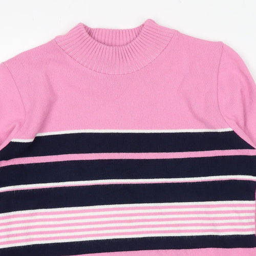 Envy Womens Pink Mock Neck Striped Acrylic Pullover Jumper Size S