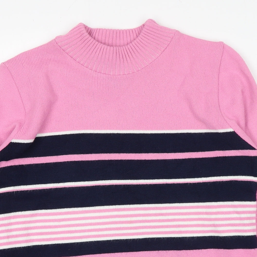 Envy Womens Pink Mock Neck Striped Acrylic Pullover Jumper Size S