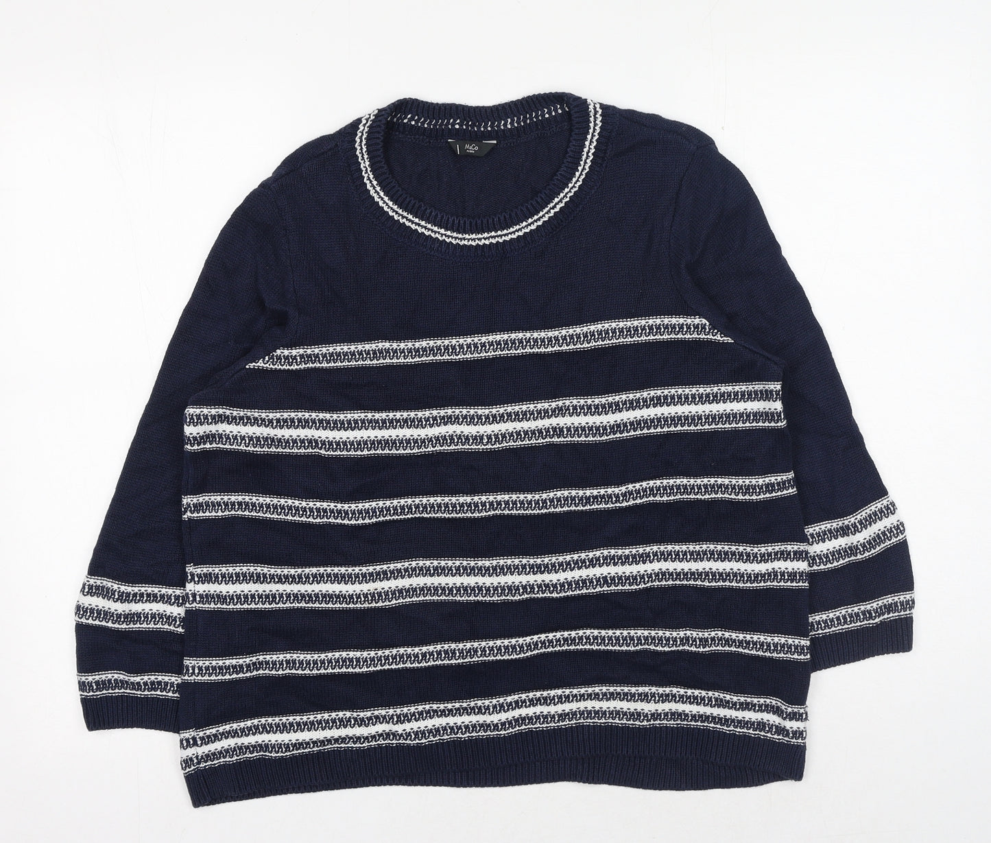 M&Co Womens Blue Scoop Neck Cotton Pullover Jumper Size 16