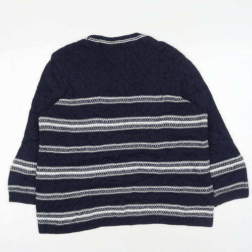 M&Co Womens Blue Scoop Neck Cotton Pullover Jumper Size 16