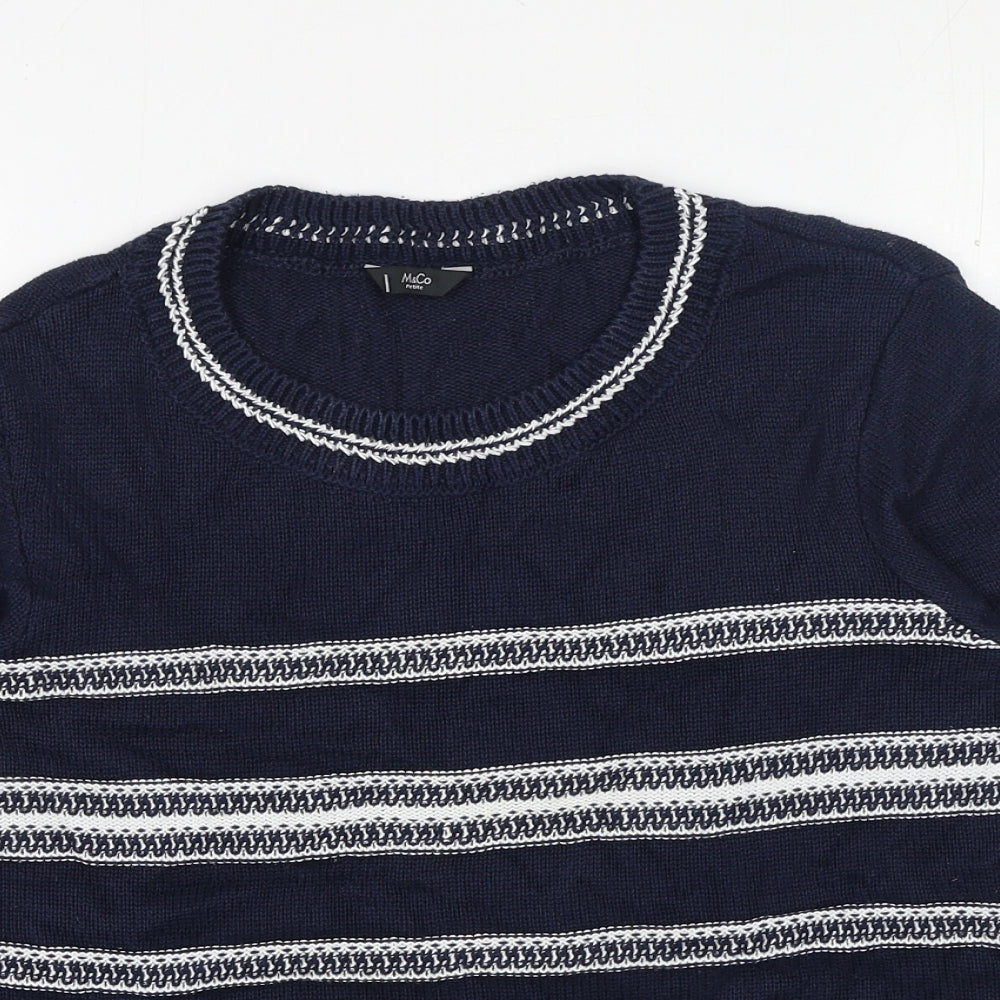 M&Co Womens Blue Scoop Neck Cotton Pullover Jumper Size 16