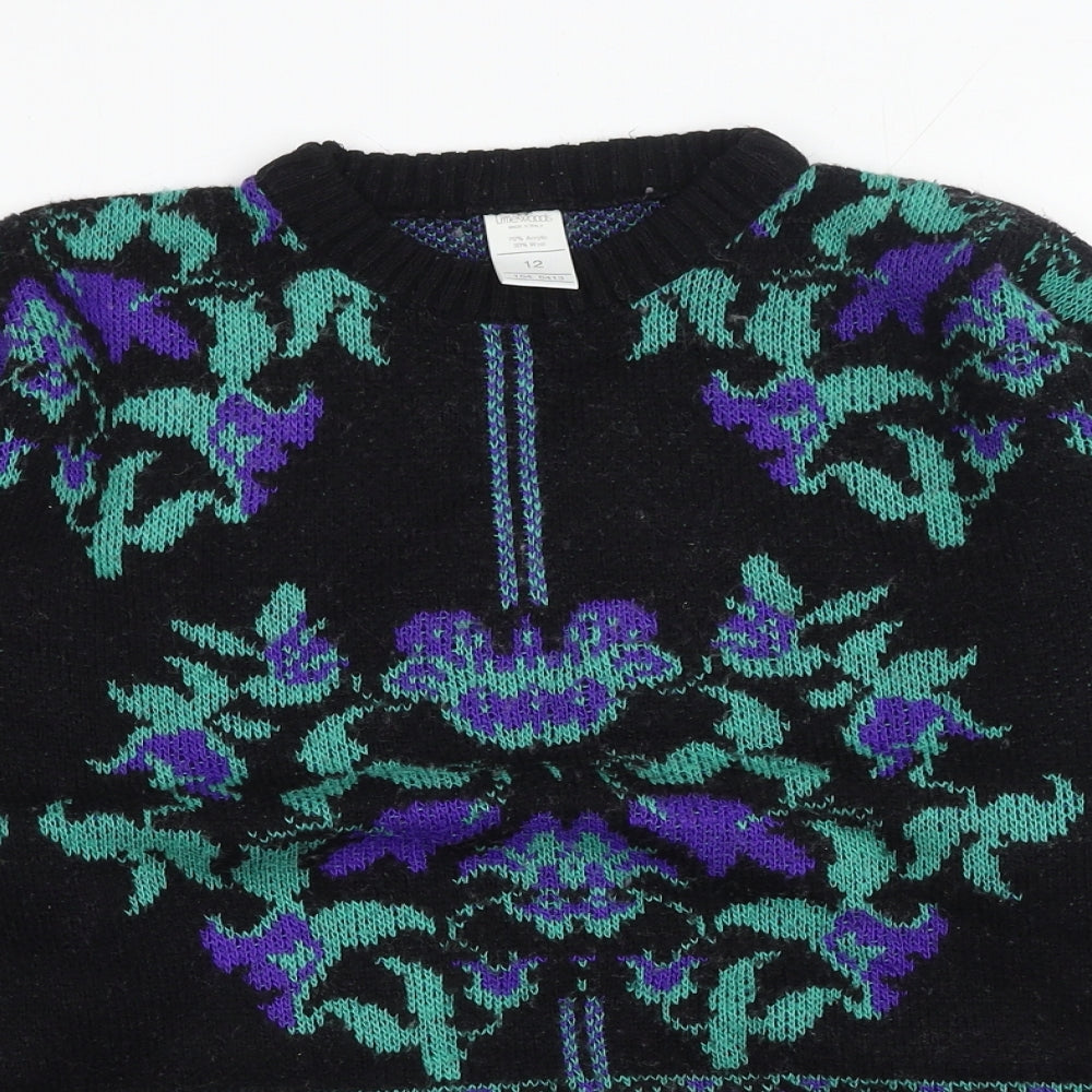 Littlewoods Womens Green Round Neck Geometric Acrylic Pullover Jumper Size 12
