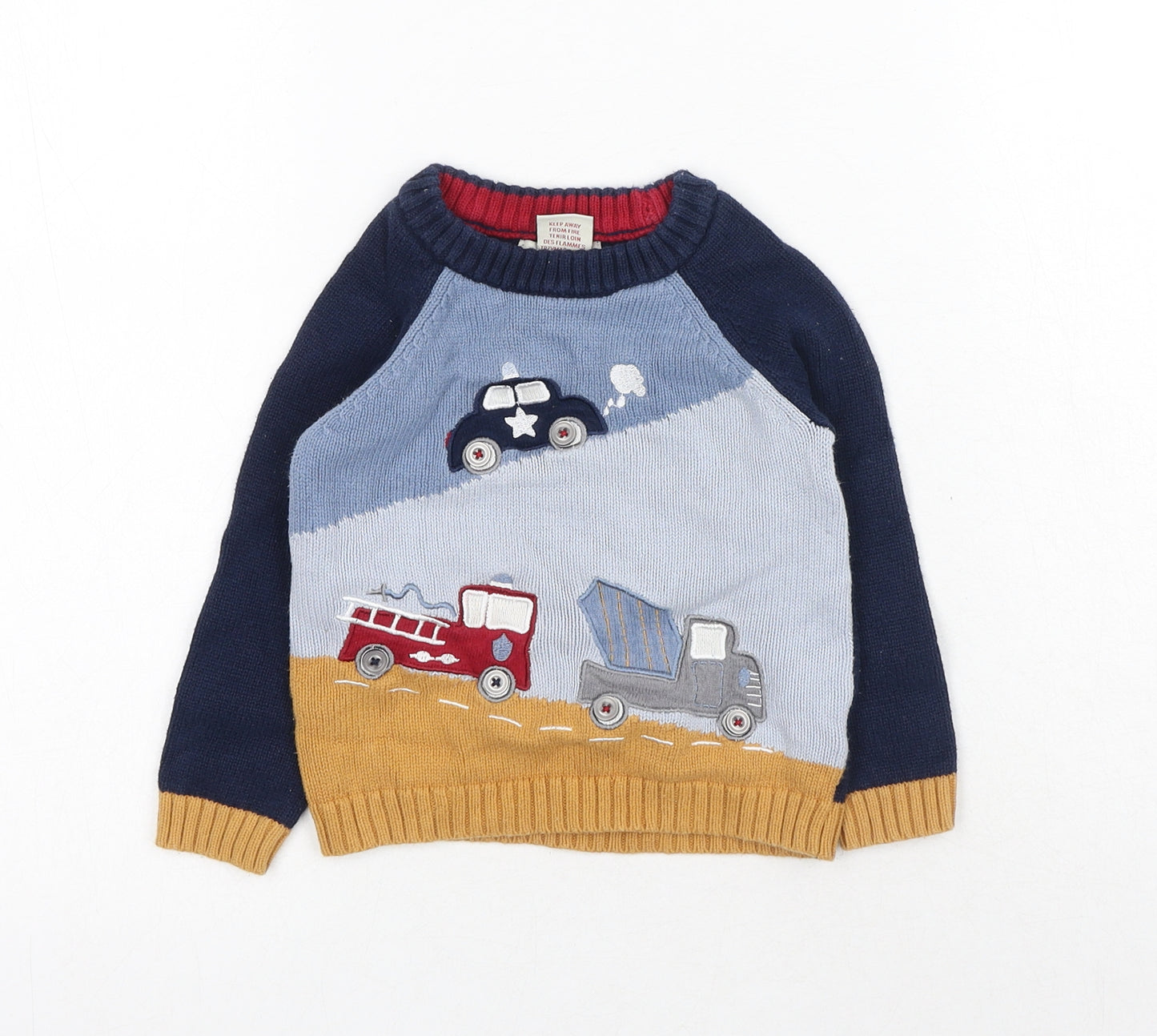 Ministry Of Rascals Boys Blue Cotton Pullover Jumper Size 12-18 Months Pullover - Police Car Fire Truck