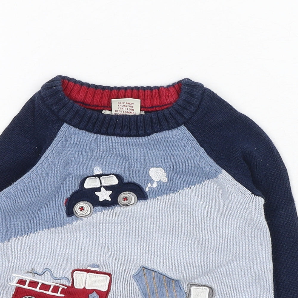 Ministry Of Rascals Boys Blue Cotton Pullover Jumper Size 12-18 Months Pullover - Police Car Fire Truck