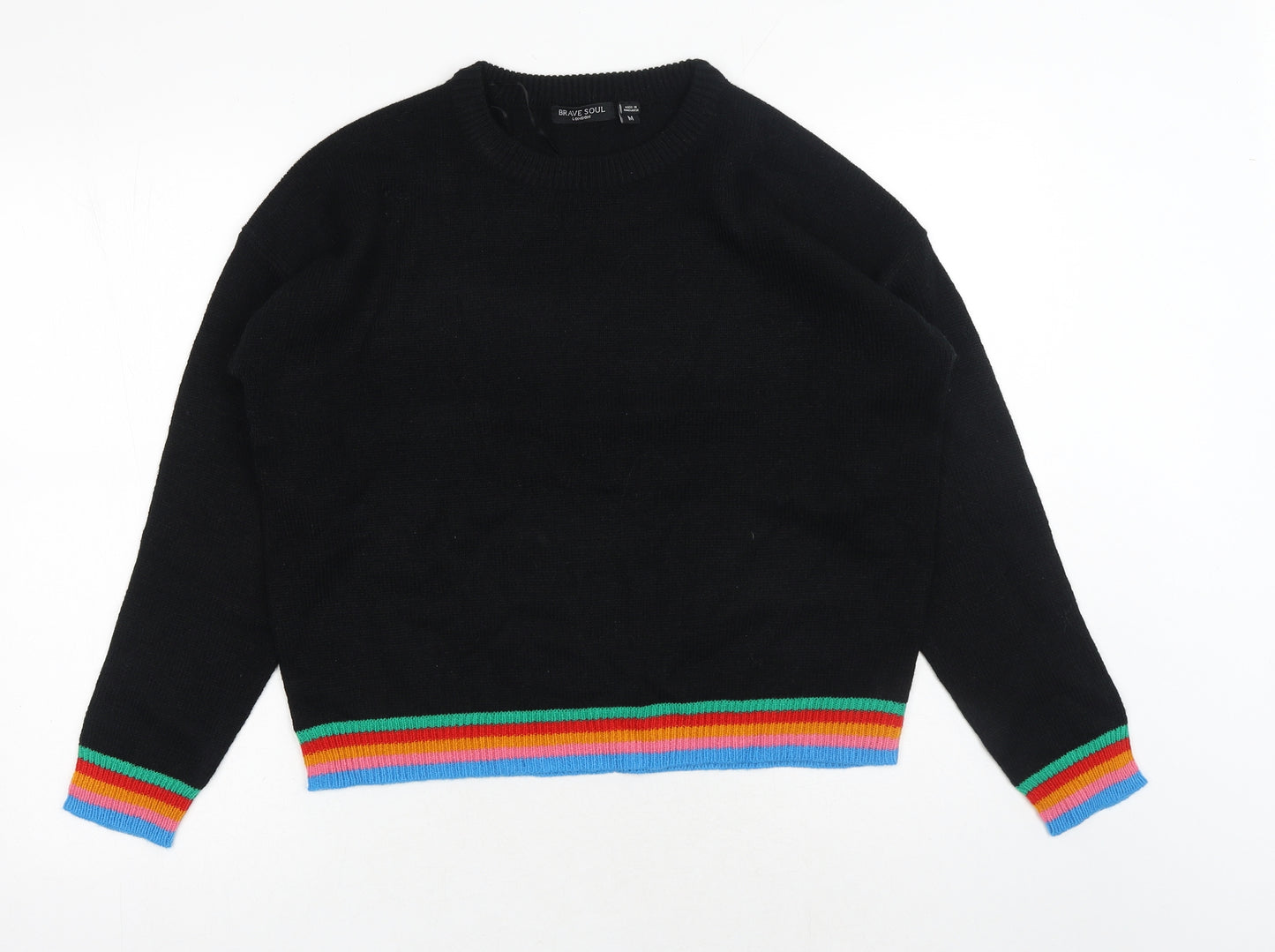 Brave Soul Womens Black Round Neck Acrylic Pullover Jumper Size M