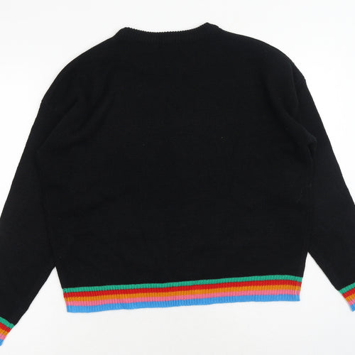 Brave Soul Womens Black Round Neck Acrylic Pullover Jumper Size M