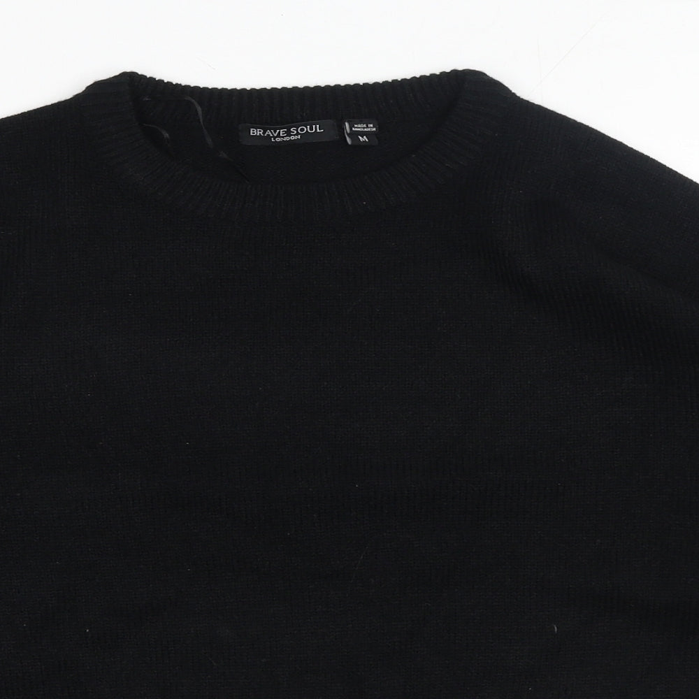 Brave Soul Womens Black Round Neck Acrylic Pullover Jumper Size M