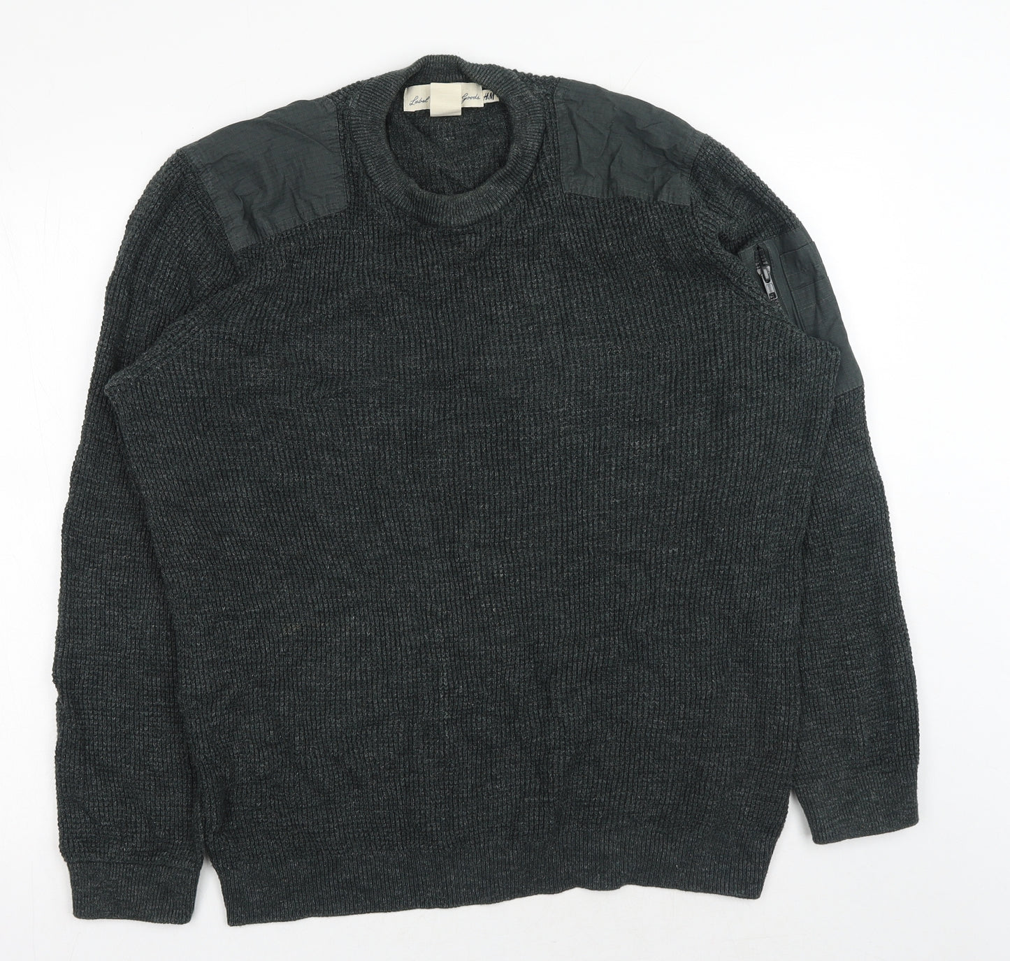 H&M Womens Green Round Neck Cotton Pullover Jumper Size L