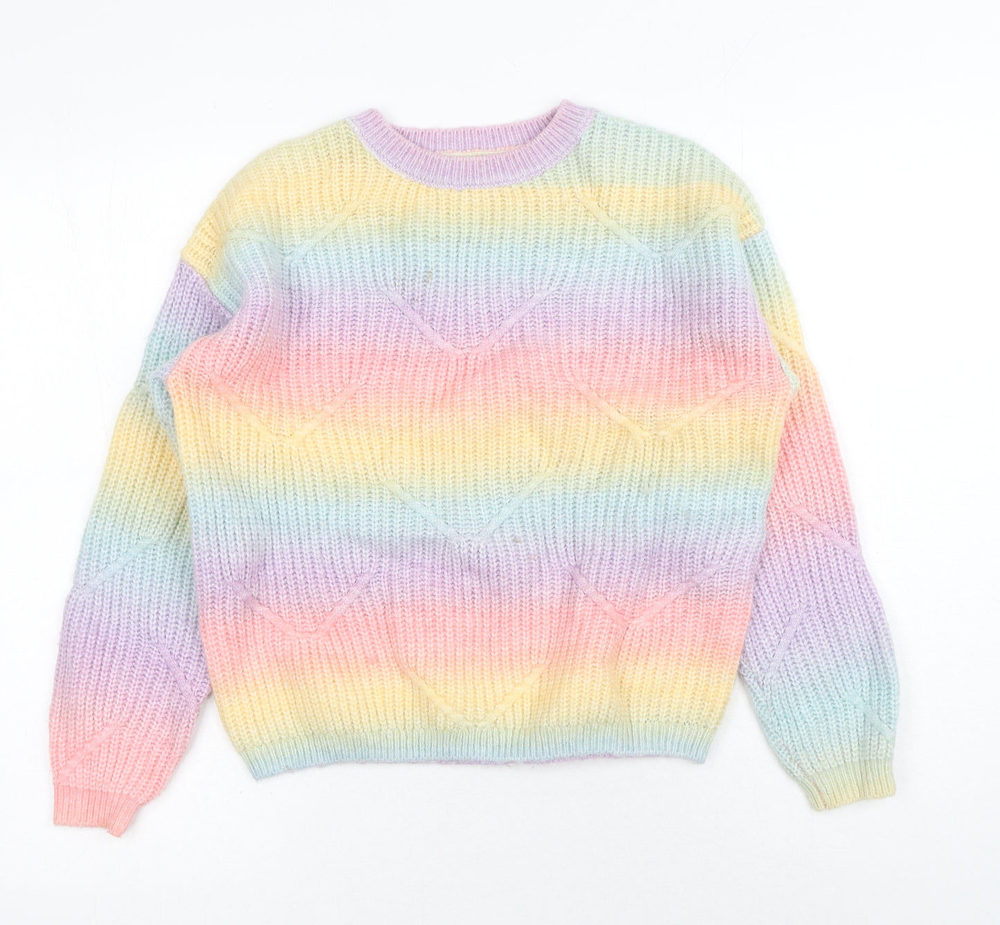 F&F Girls Multicoloured Round Neck Polyester Pullover Jumper Size 11-12 Years Pullover