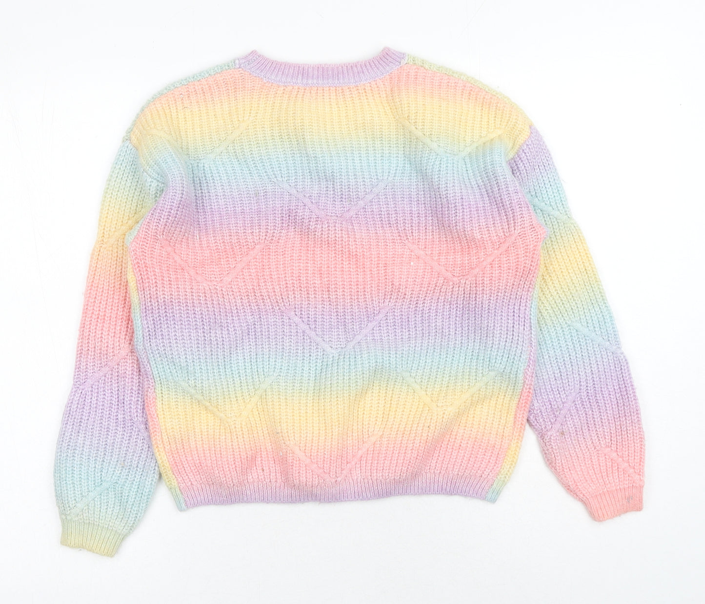 F&F Girls Multicoloured Round Neck Polyester Pullover Jumper Size 11-12 Years Pullover