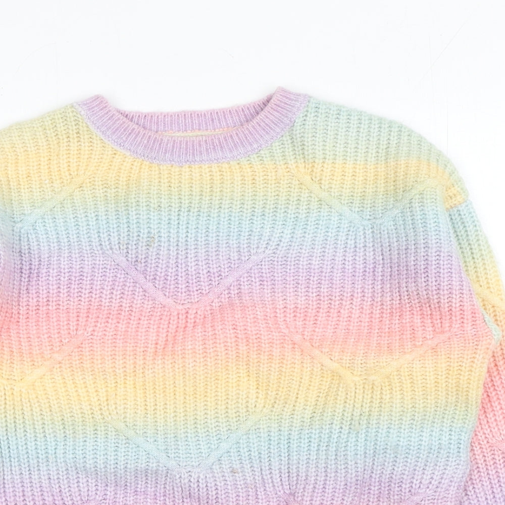 F&F Girls Multicoloured Round Neck Polyester Pullover Jumper Size 11-12 Years Pullover