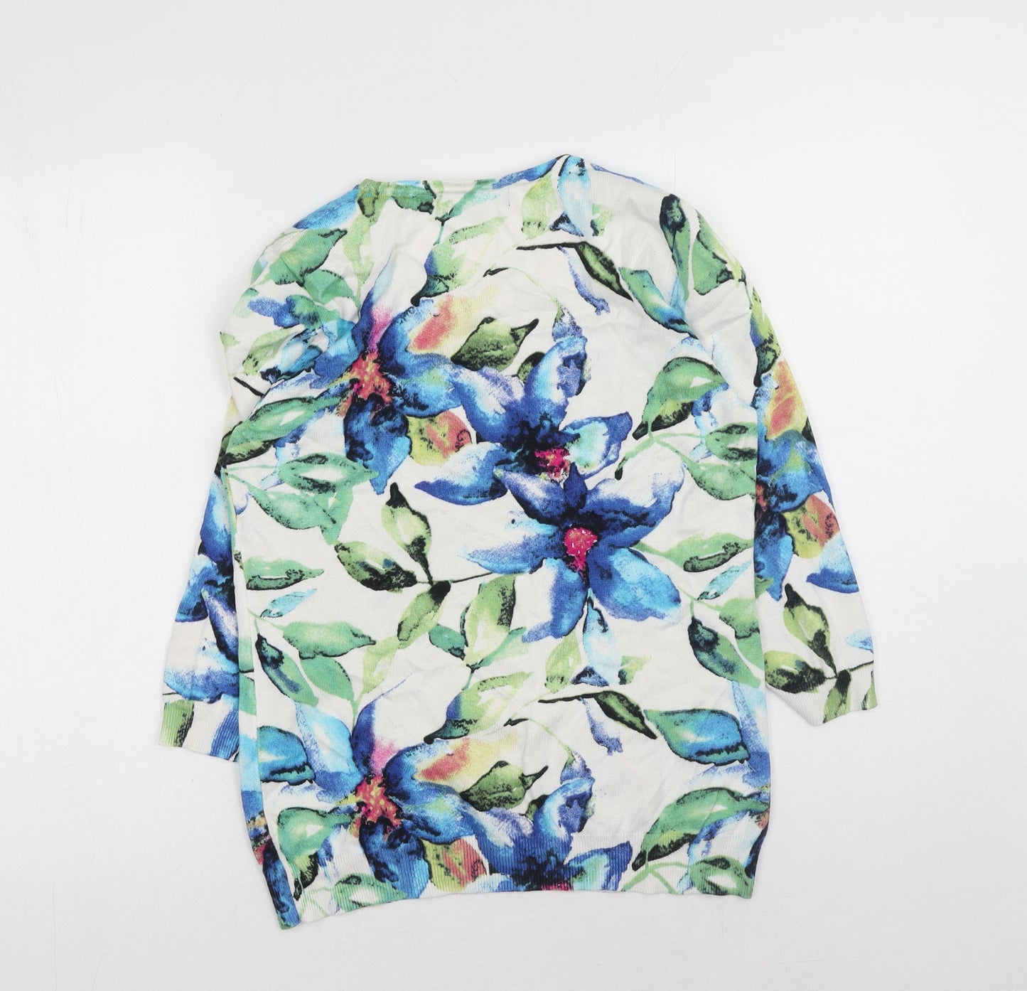 Mindful Flowers Womens Blue Round Neck Floral Viscose Pullover Jumper Size S