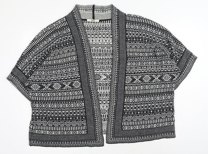 Oasis Womens Black V-Neck Geometric Acrylic Cardigan Jumper Size S