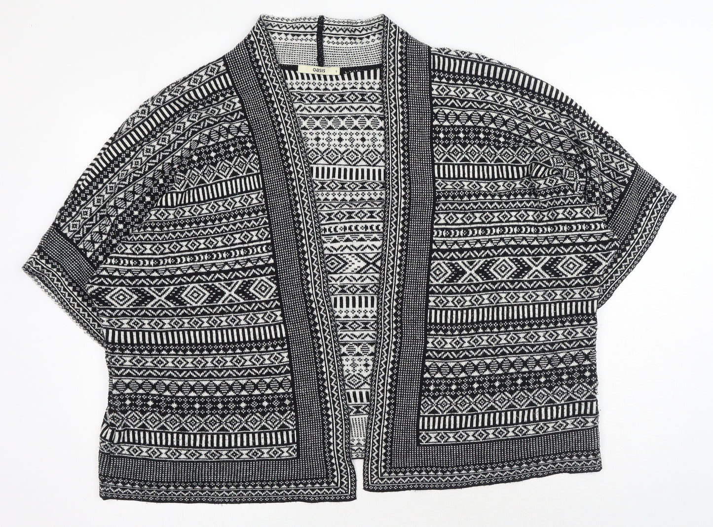 Oasis Womens Black V-Neck Geometric Acrylic Cardigan Jumper Size S