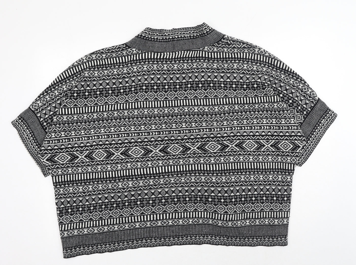 Oasis Womens Black V-Neck Geometric Acrylic Cardigan Jumper Size S