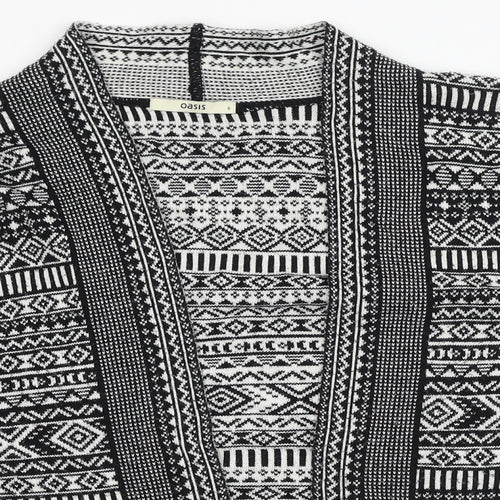 Oasis Womens Black V-Neck Geometric Acrylic Cardigan Jumper Size S