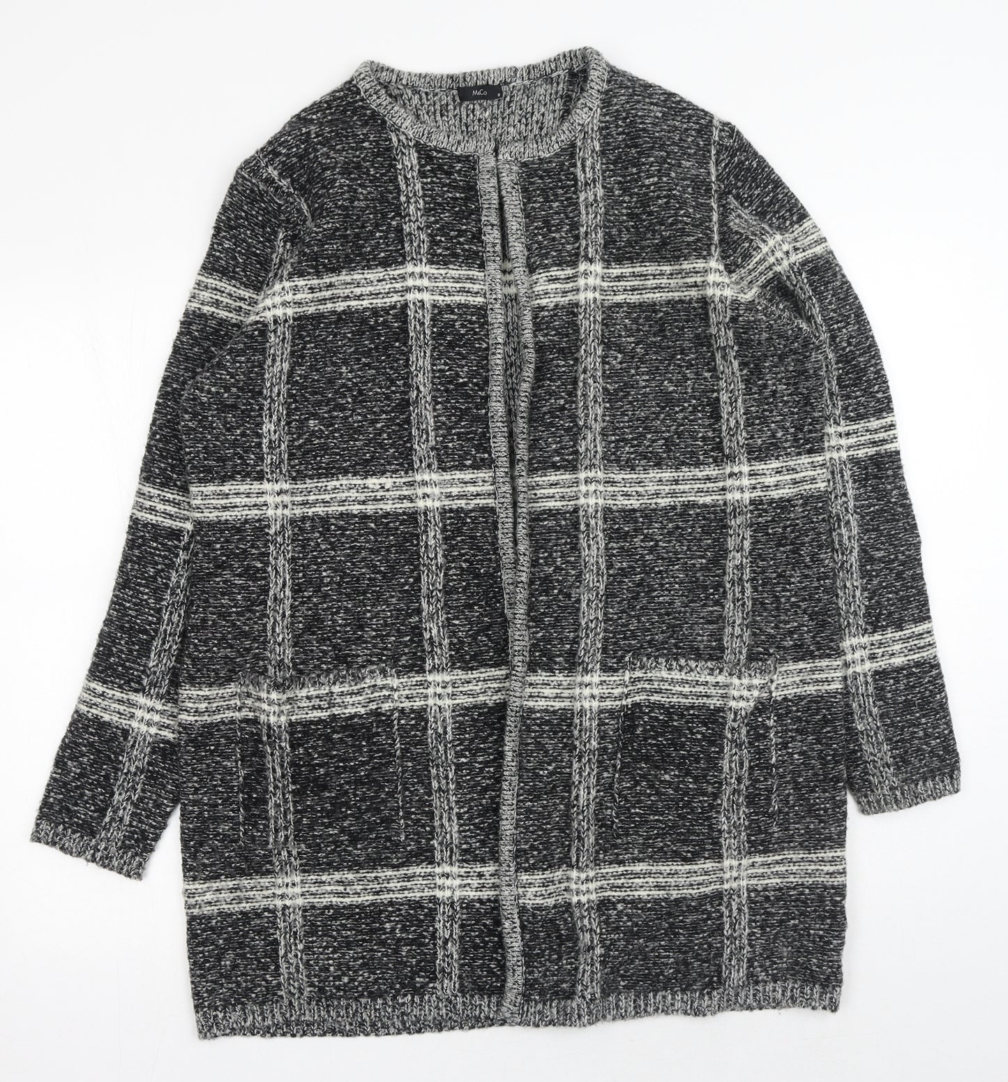 M&Co Womens Black Roll Neck Plaid Acrylic Cardigan Jumper Size 18
