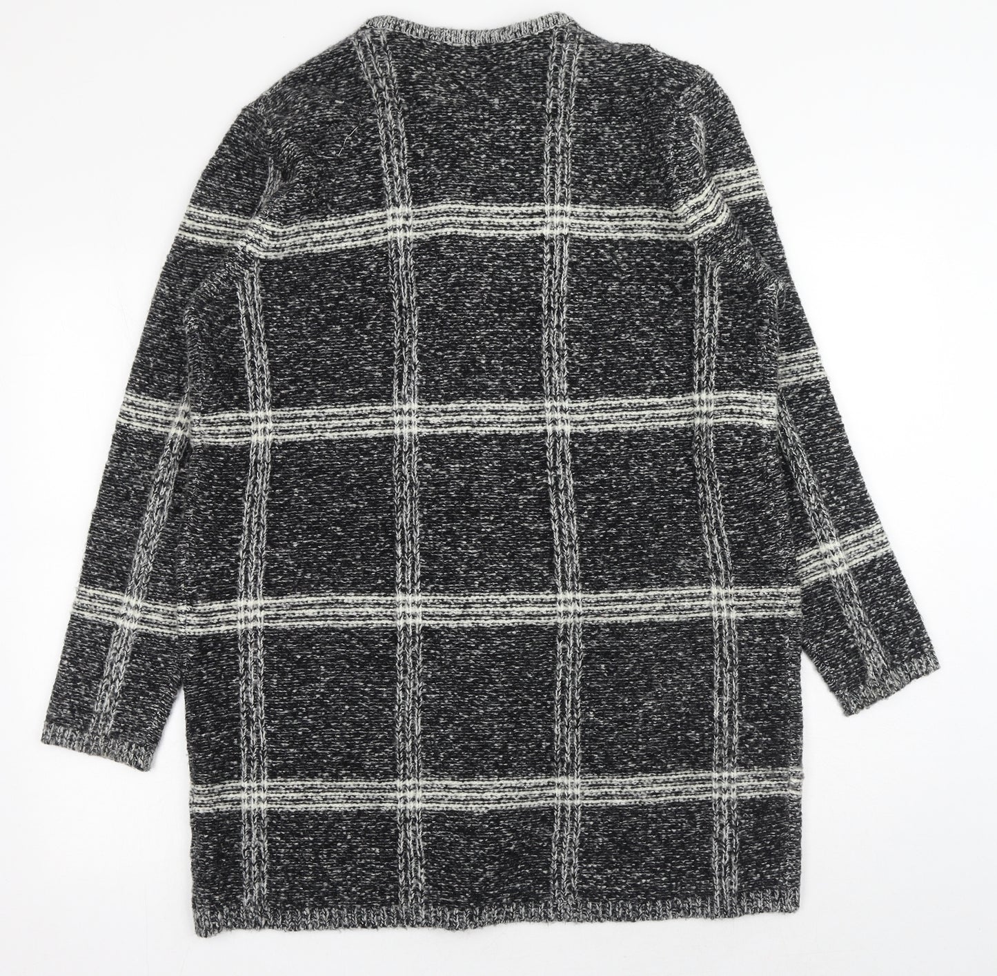M&Co Womens Black Roll Neck Plaid Acrylic Cardigan Jumper Size 18