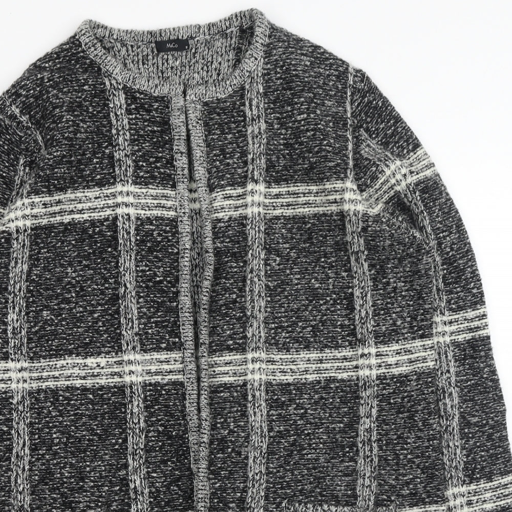 M&Co Womens Black Roll Neck Plaid Acrylic Cardigan Jumper Size 18