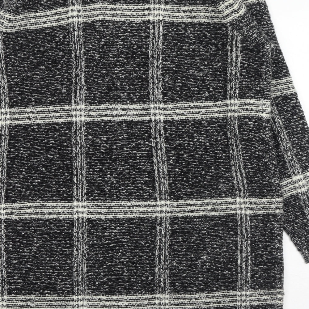 M&Co Womens Black Roll Neck Plaid Acrylic Cardigan Jumper Size 18