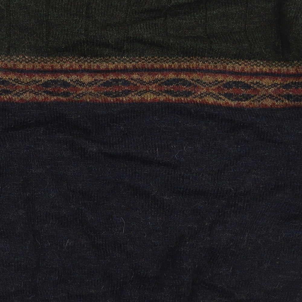 Country Trader Mens Green Round Neck Fair Isle Acrylic Pullover Jumper Size M Long Sleeve