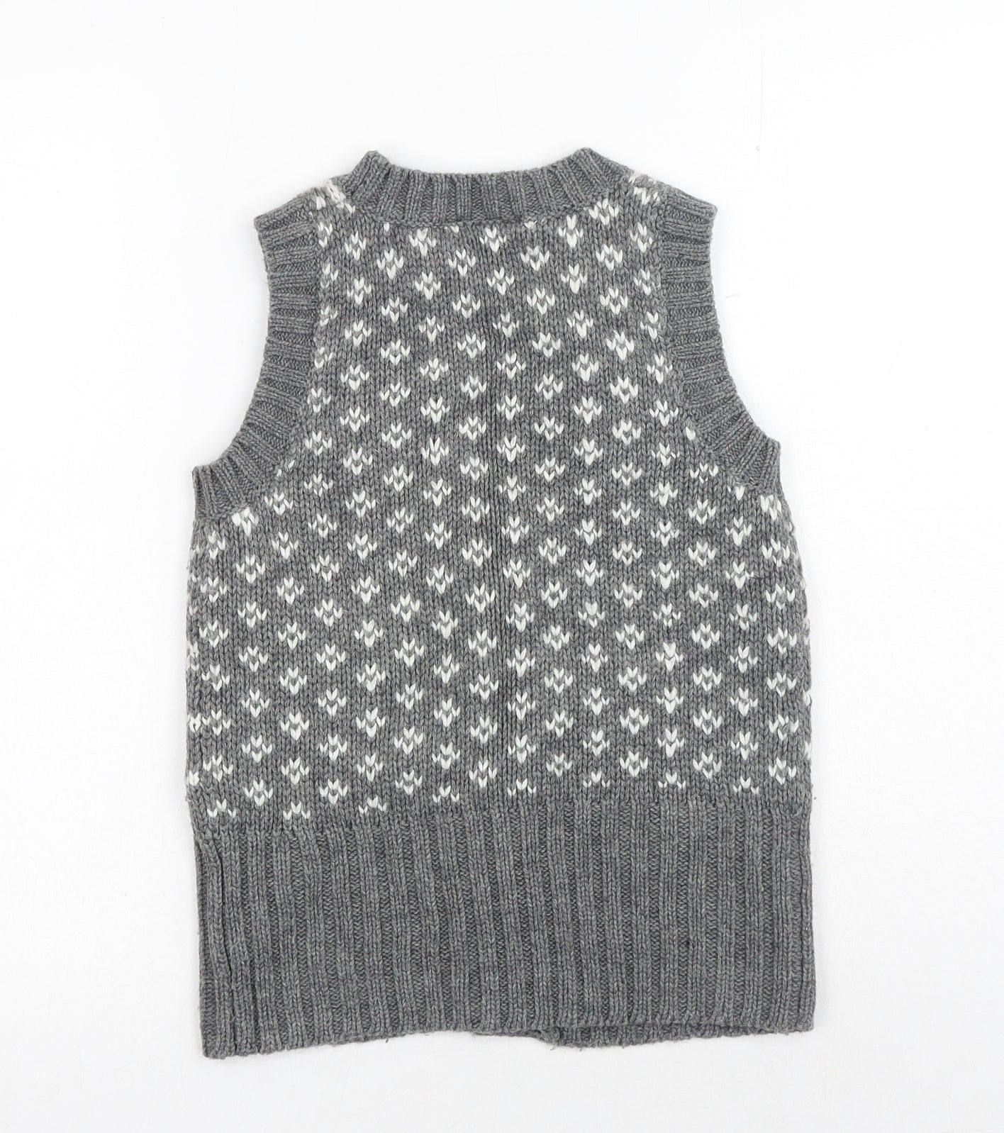 New Look Womens Grey V-Neck Geometric Acrylic Vest Jumper Size 10