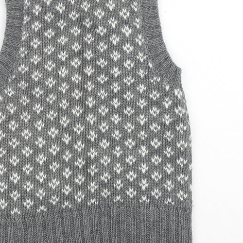 New Look Womens Grey V-Neck Geometric Acrylic Vest Jumper Size 10