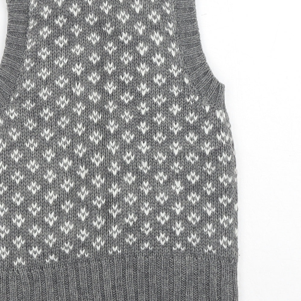 New Look Womens Grey V-Neck Geometric Acrylic Vest Jumper Size 10