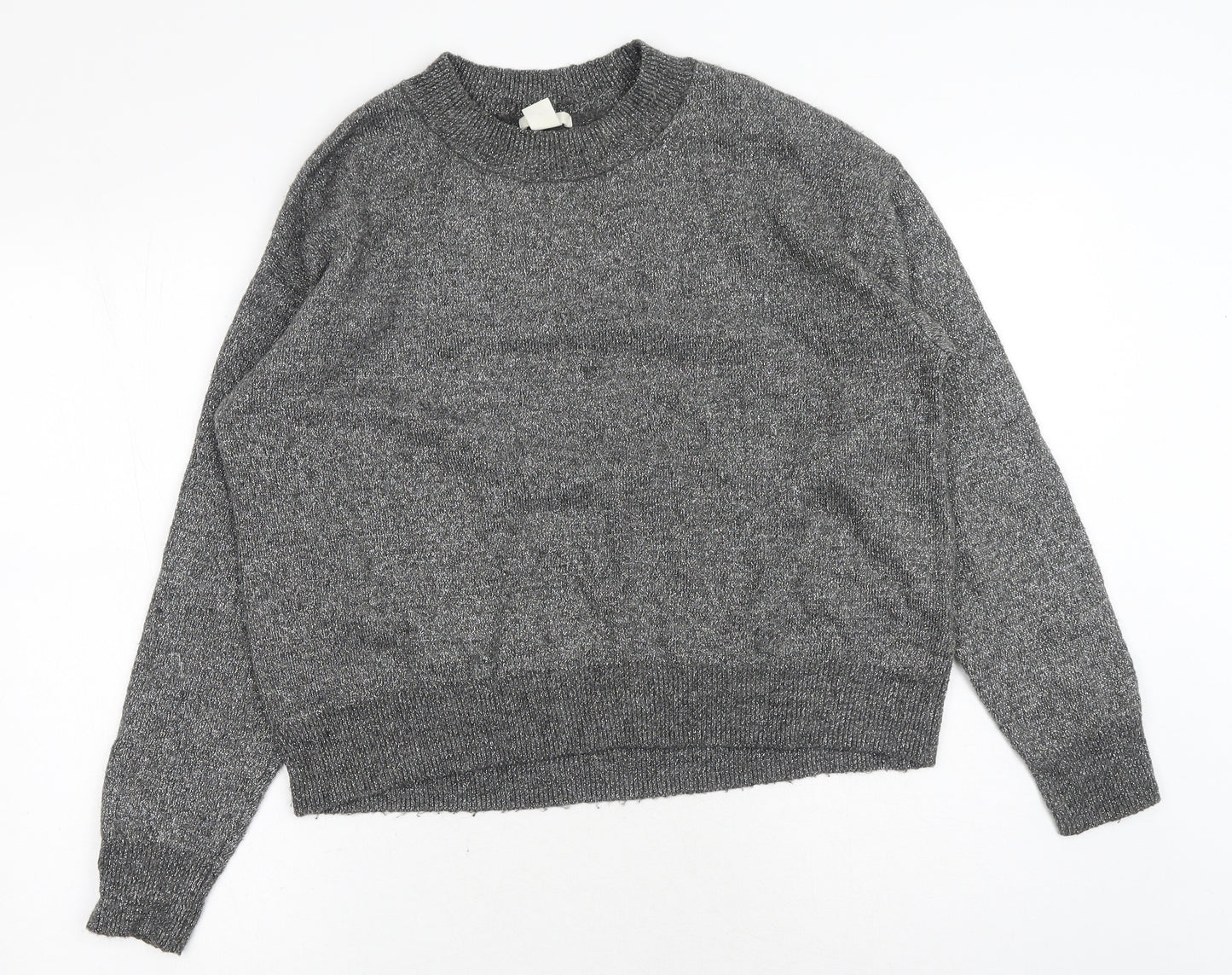 H&M Womens Silver Round Neck Acrylic Pullover Jumper Size M
