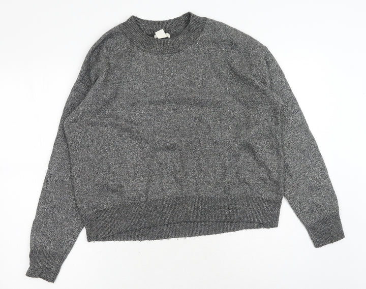 H&M Womens Silver Round Neck Acrylic Pullover Jumper Size M