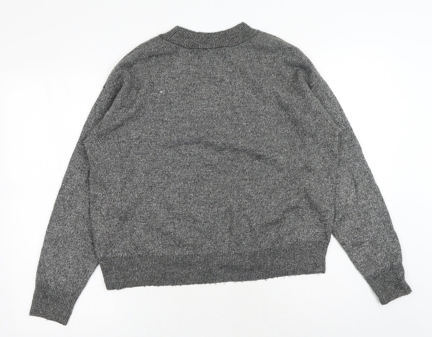 H&M Womens Silver Round Neck Acrylic Pullover Jumper Size M