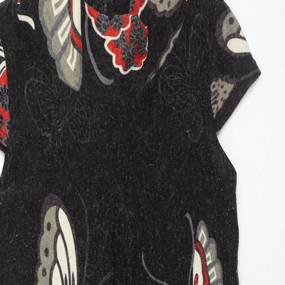 Purple Womens Black Geometric Acrylic A-Line Size 8 High Neck Pullover - Butterfly Pattern
