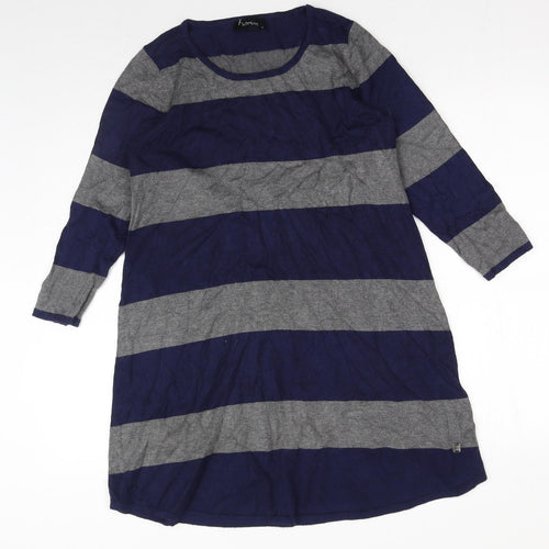 Intown Womens Blue Striped Cotton Jumper Dress Size M Round Neck Pullover