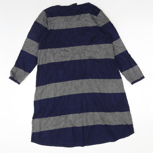 Intown Womens Blue Striped Cotton Jumper Dress Size M Round Neck Pullover