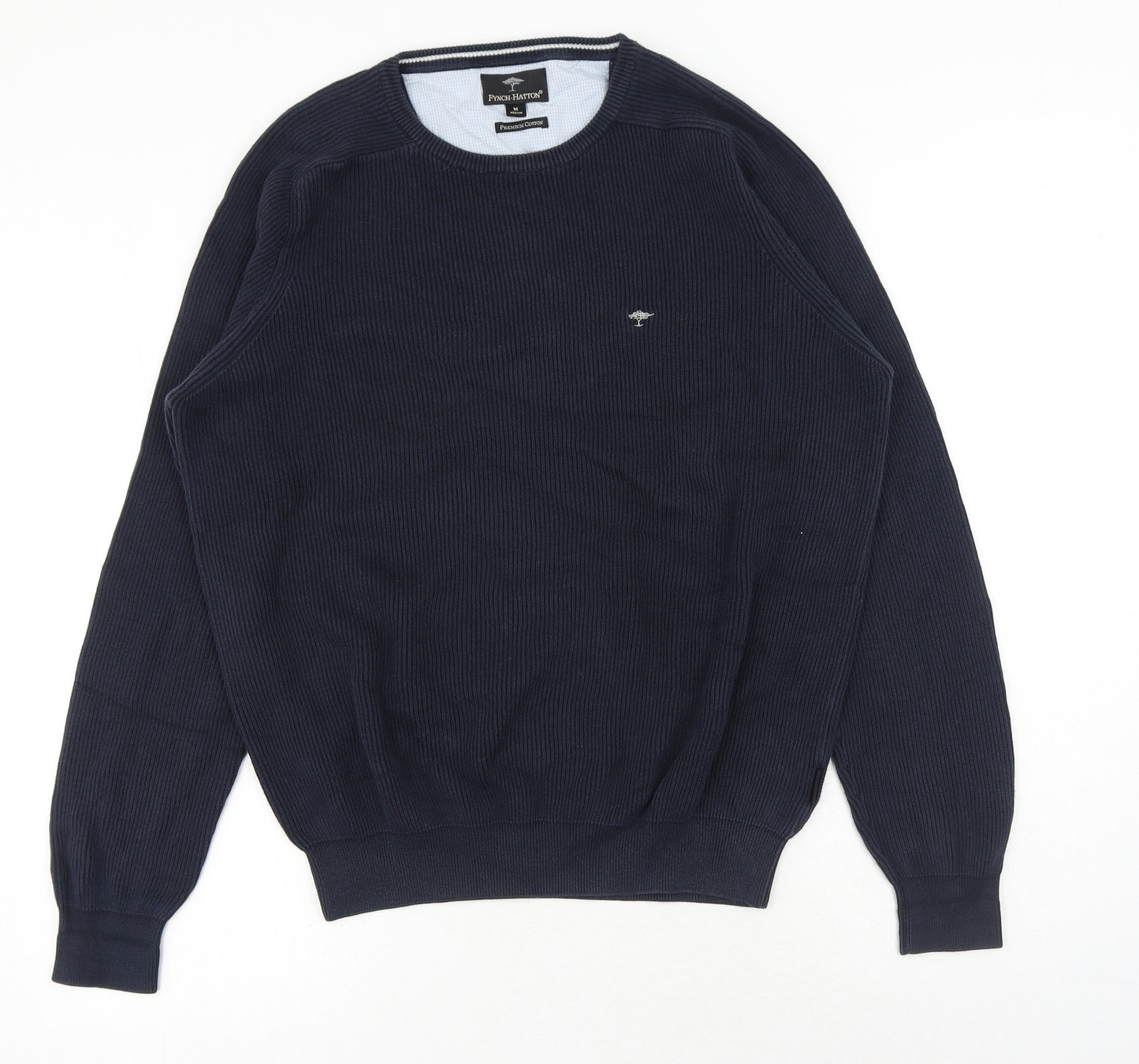 Fynch-Hatton Mens Blue Round Neck Cotton Pullover Jumper Size M Long Sleeve