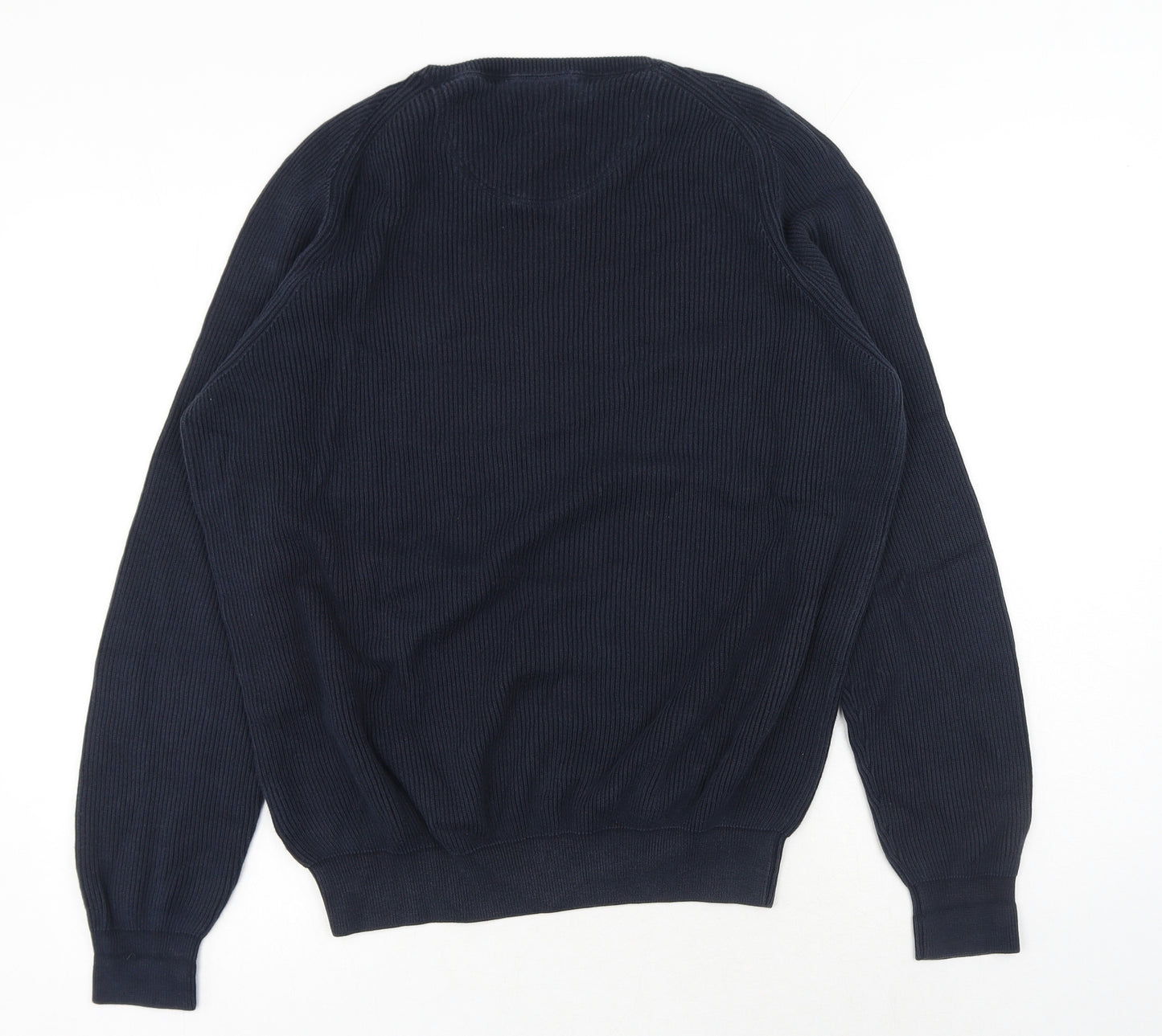Fynch-Hatton Mens Blue Round Neck Cotton Pullover Jumper Size M Long Sleeve