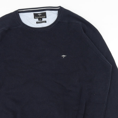 Fynch-Hatton Mens Blue Round Neck Cotton Pullover Jumper Size M Long Sleeve