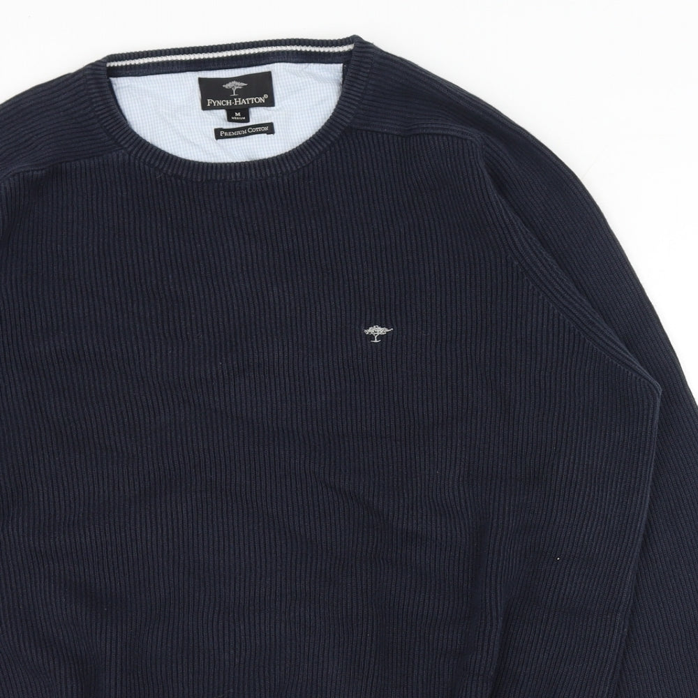 Fynch-Hatton Mens Blue Round Neck Cotton Pullover Jumper Size M Long Sleeve