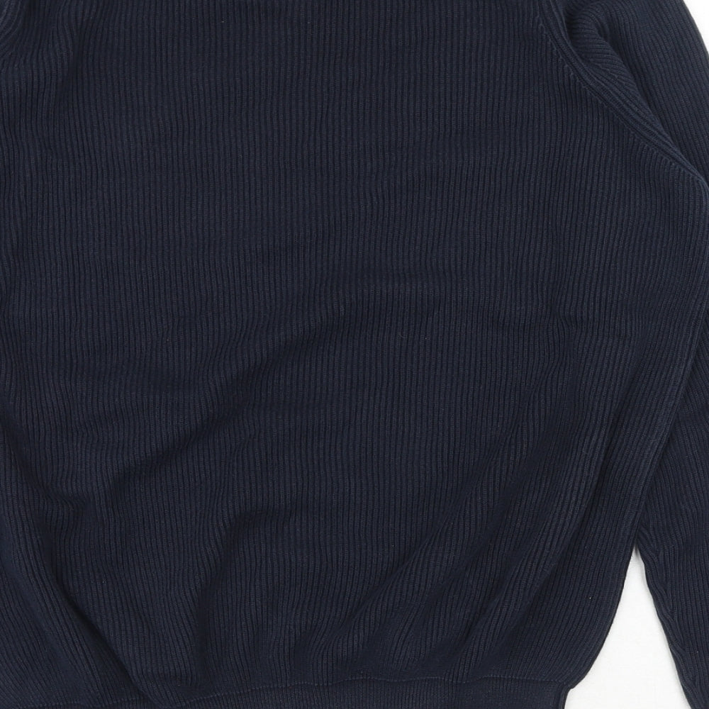 Fynch-Hatton Mens Blue Round Neck Cotton Pullover Jumper Size M Long Sleeve