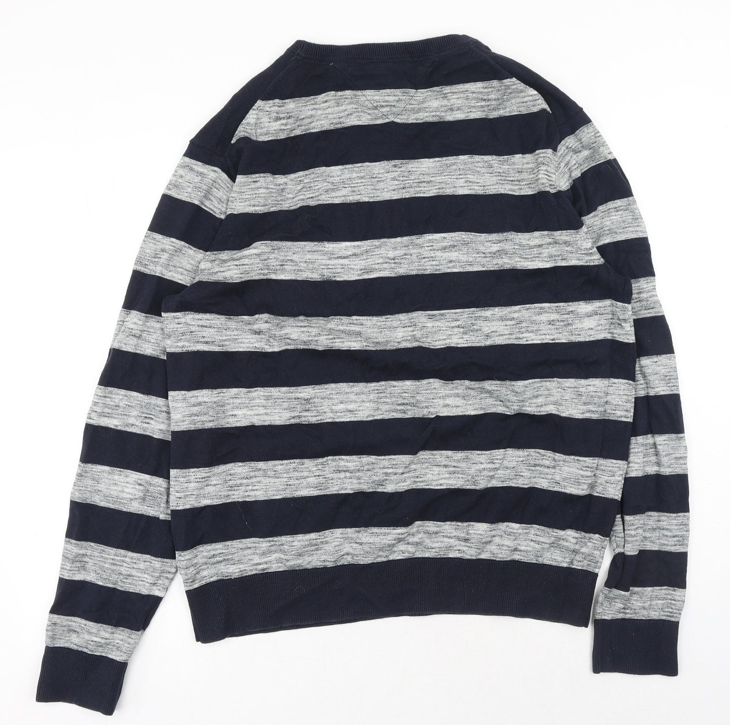 Tommy Hilfiger Mens Blue Round Neck Striped Cotton Pullover Jumper Size 2XL Long Sleeve