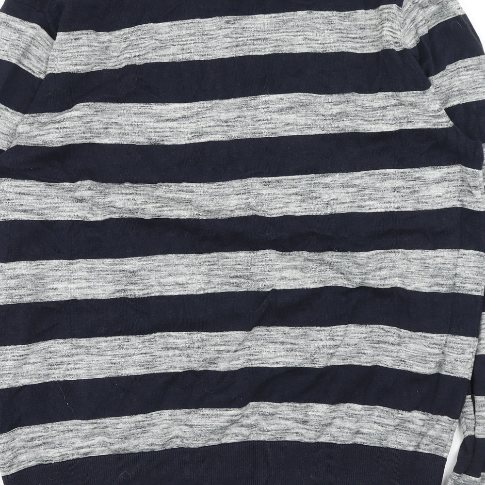 Tommy Hilfiger Mens Blue Round Neck Striped Cotton Pullover Jumper Size 2XL Long Sleeve