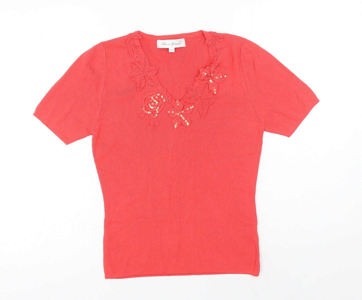 Pure & Natural Womens Red Nylon Basic T-Shirt Size 10 V-Neck