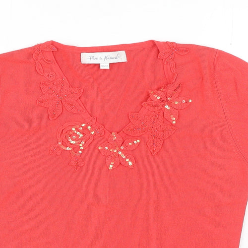 Pure & Natural Womens Red Nylon Basic T-Shirt Size 10 V-Neck