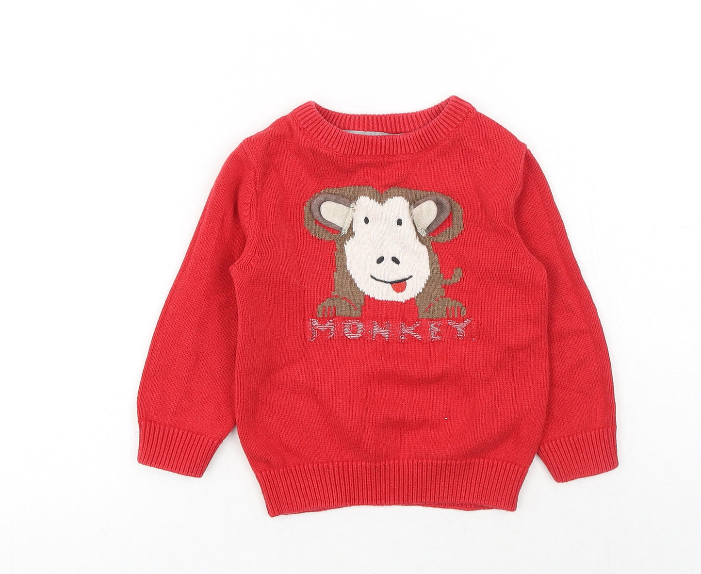 NEXT Baby Red Cotton Pullover Jumper Size 18-24 Months Pullover - Monkey
