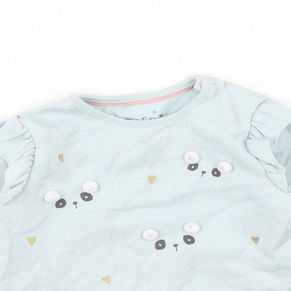 F&F Girls Blue Geometric Cotton Pullover Jumper Size 12-18 Months Pullover - Bear